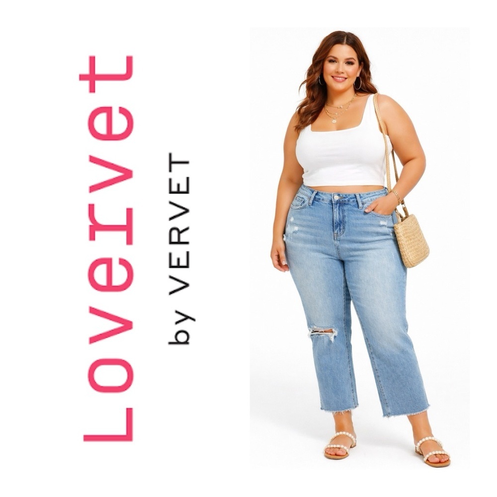 VERVET Ripped Slim Straight Crop Jeans